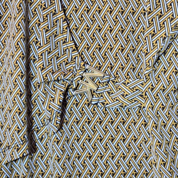 Michael Kors Geometric Retro Faux Wrap Long Sleeve V-Neck Top Tan Brown L NWT - Picture 4 of 8